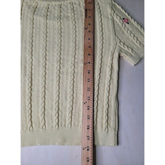 Mango MNG Yellow Knit w/ Roses Short Sleeve Crew Neck Size Small Sweater - Picture 7 of 9